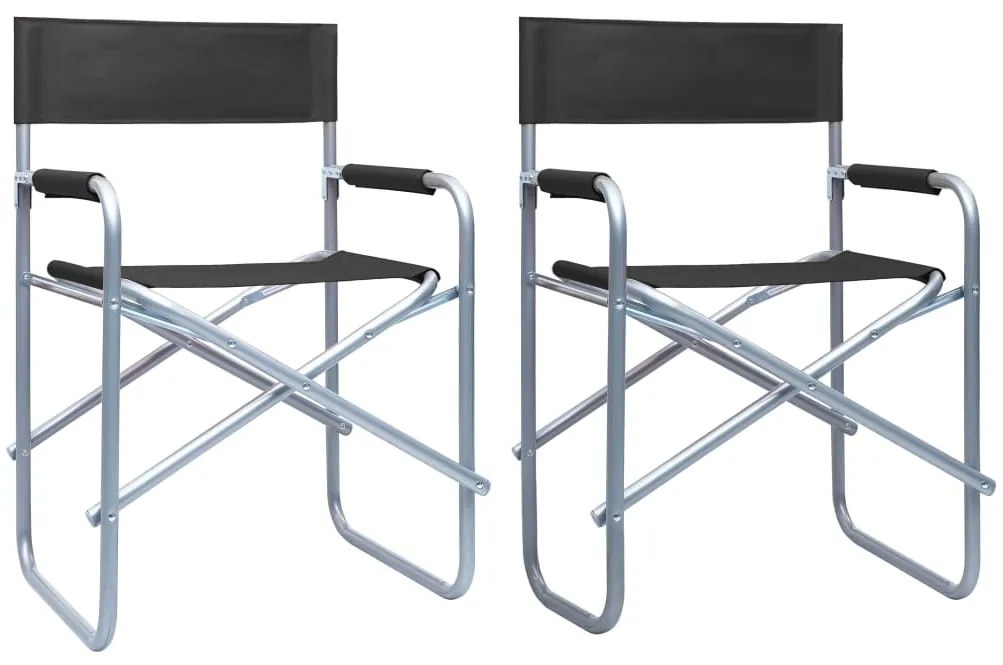 vidaXL Καρέκλες Σκηνοθέτη 2 τεμ. Μαύρες Ατσάλινες