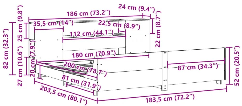 Σκελετός Κρεβατιού Χωρίς Στρώμα 180x200 εκ Μασίφ Ξύλο Πεύκου - Καφέ