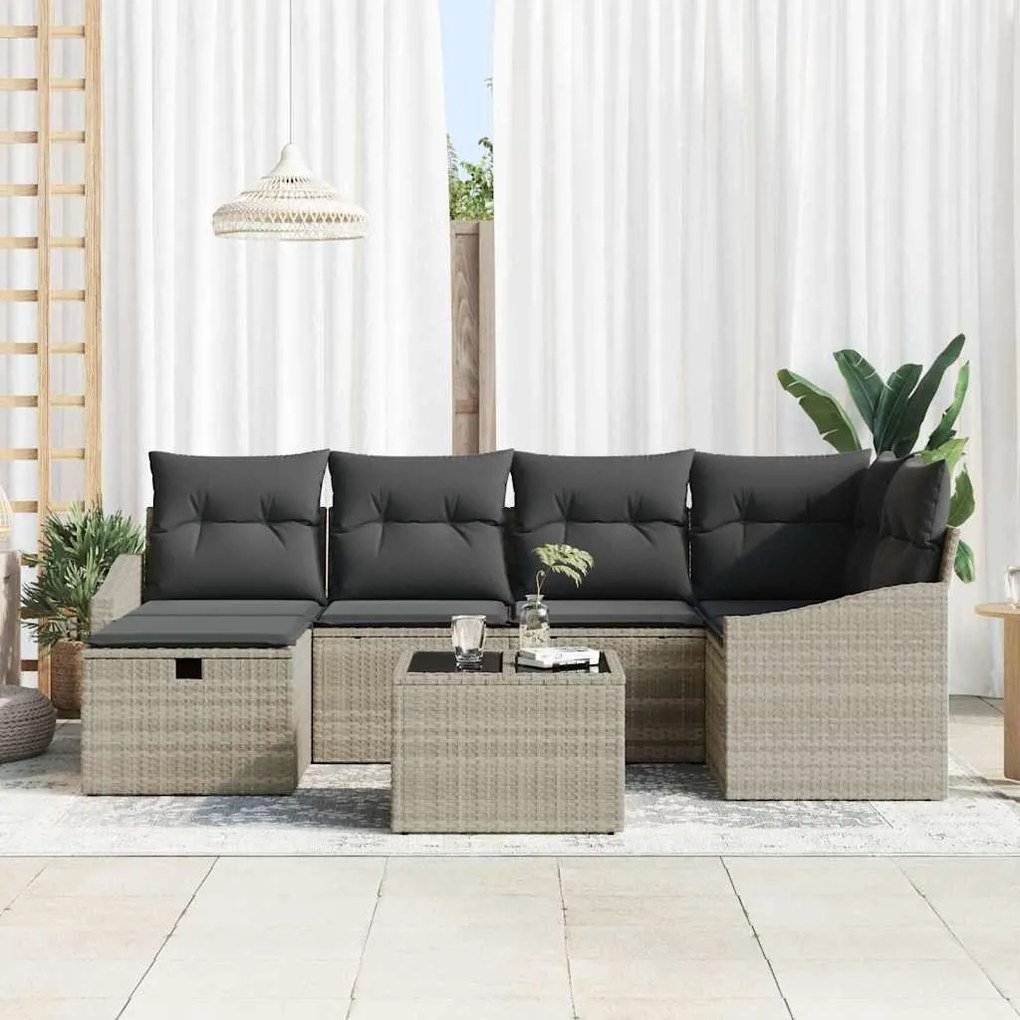 vidaXL Σετ Καναπέ Κήπου 7 pcs Ανοιχτό γκρι 55 x 62 x 69 εκ Πολυ ράταν
