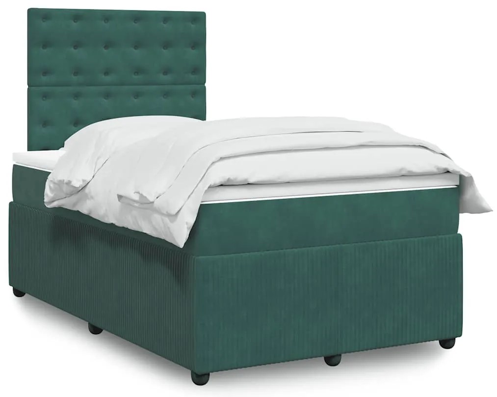 vidaXL Κρεβάτι Boxspring με Στρώμα Σκούρο Πράσινο 120x190εκ. Βελούδινο