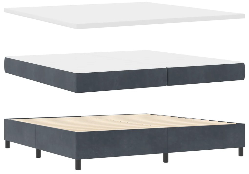 vidaXL Κρεβάτι Box Spring με Στρώμα & LED Σκούρο Γκρι 200x200 εκ. Βελούδο
