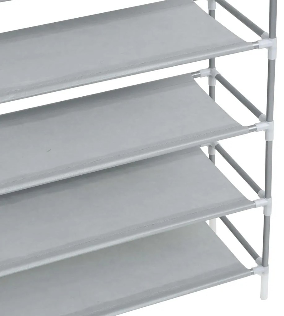 vidaXL Παπουτσοθήκη με 10 Ράφια Ασημί από Μέταλλο και Ύφασμα Non Woven