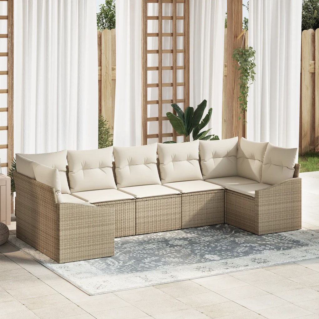 vidaXL 7 Piece Garden Sofa Set with Cushions Μπεζ Πολυ Ρατάν