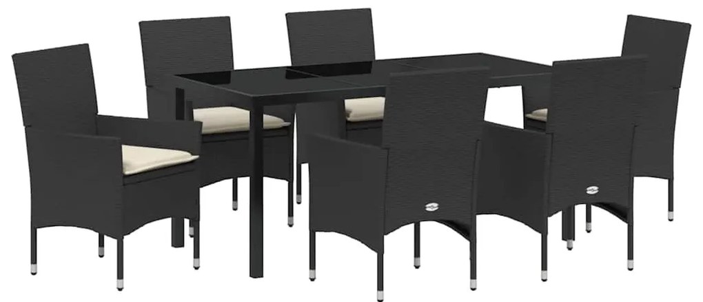 vidaXL Σέτ φαγητού για κήπο με μαξιλάρι 7 pcs Μαύρο συνθετικό ρατάν