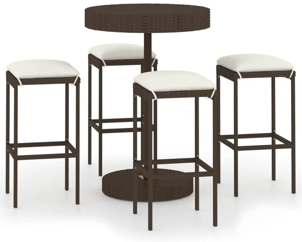 vidaXL Σετ Επίπλων Μπαρ Κήπου 5 τεμ. Καφέ Συνθετικό Ρατάν με Μαξιλάρια