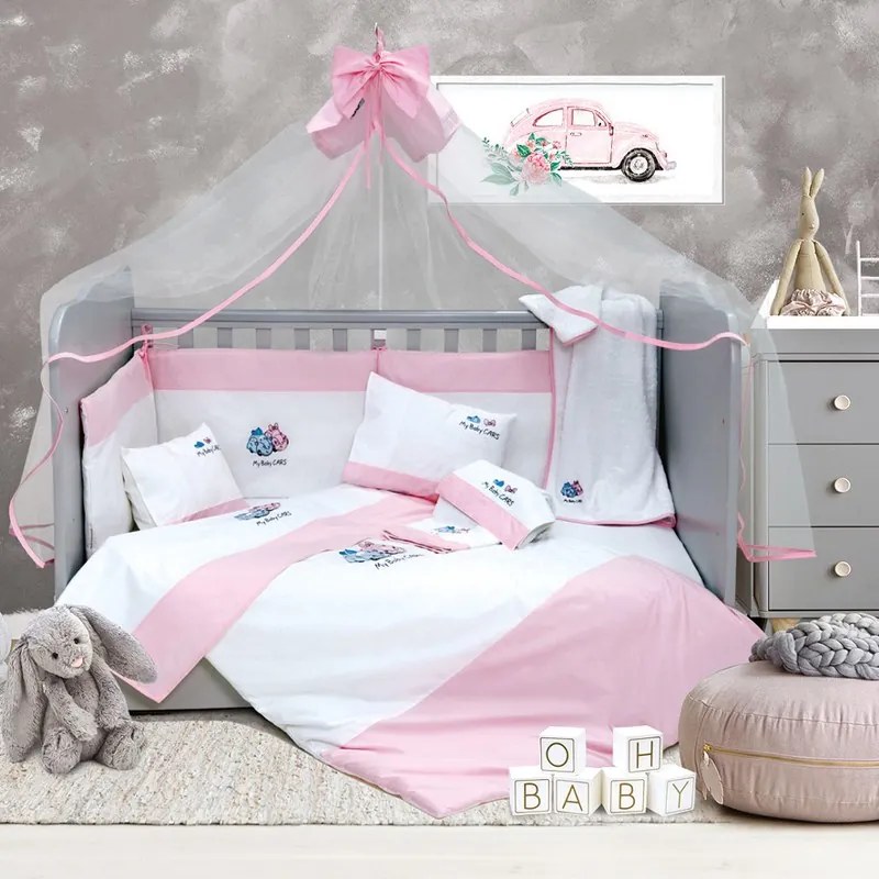 Σετ Κούνιας 3τμχ Βαμβακερά My Baby Car Pink SB HOME