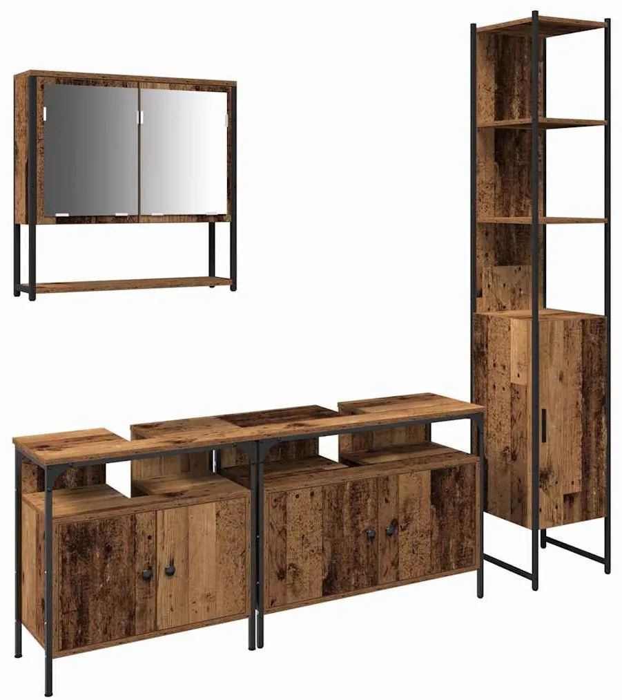 vidaXL Σετ Επίπλων Μπάνιου 4 pcs Παλαιό ξύλο 33 x 33 x 185.5 εκ