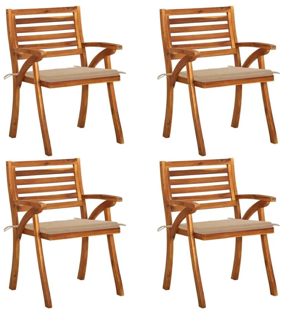 Καρέκλες Κήπου 4 τεμ. από Μασίφ Ξύλο Ακακίας με Μαξιλάρια - Μπεζ