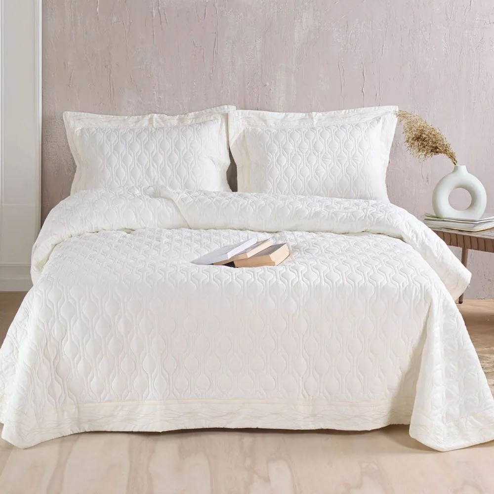 Κουβερλί Erynn Με Σεντόνια (Σετ 7τμχ) Ecru Ρυθμός Queen Size 235x250cm Microsatin