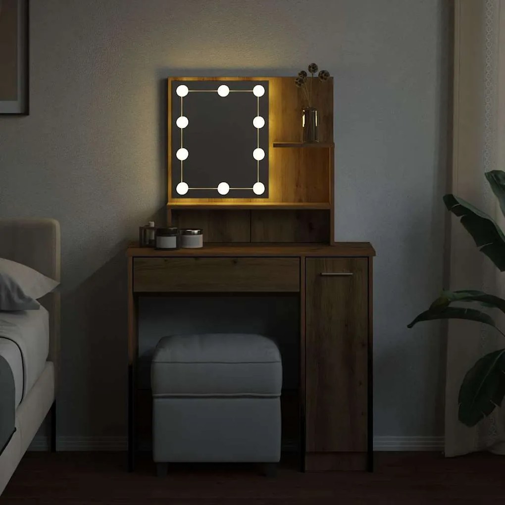 vidaXL Μπουντουάρ με LED Αρτισιανή Δρυς 86,5x35x136 εκ.