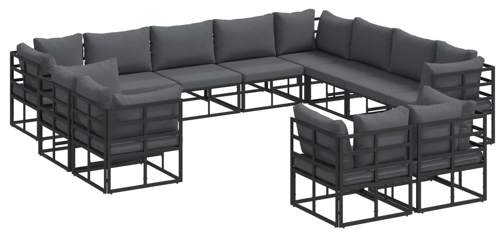 vidaXL Σετ Καναπέ Κήπου 12 pcs Μαύρο 353 x 283 x 71 εκ. Αλουμίνιο