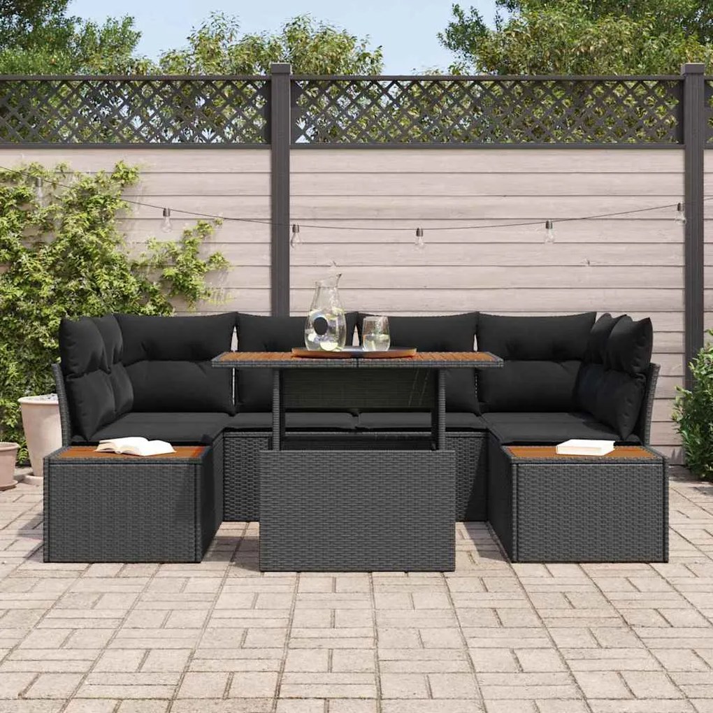vidaXL Σέτ φαγητού για κήπο 7 pcs Μαύρο, Καφέ 100 x 55 x 73 εκ