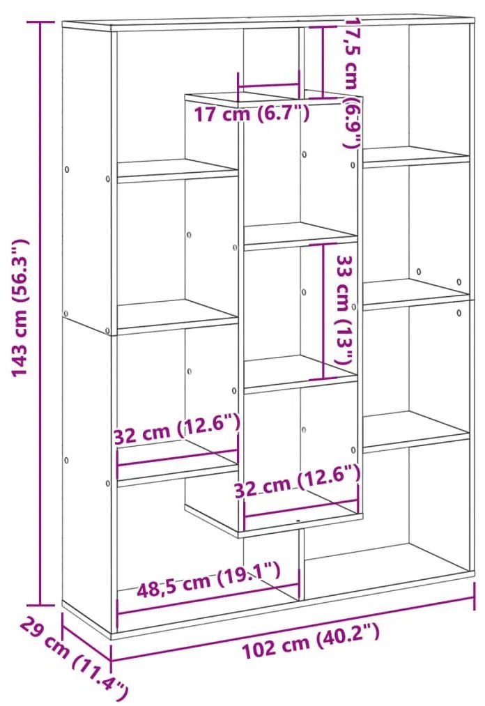 Βιβλιοθήκη Χρώμα Sonoma Δρυς 102x29x143 εκ. Επεξεργασμένο Ξύλο - Καφέ