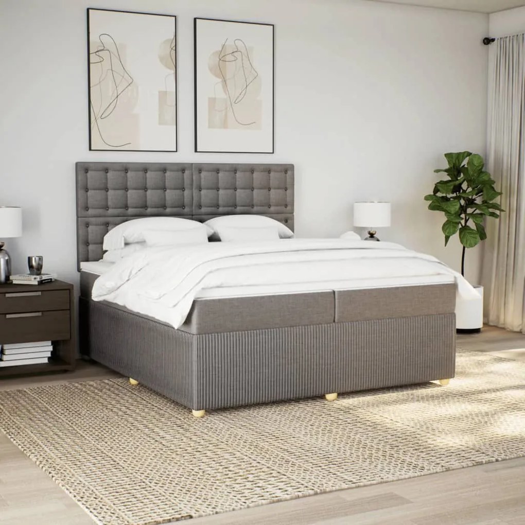 Κρεβάτι Boxspring με Στρώμα Taupe 200x200 εκ. Υφασμάτινο - Μπεζ-Γκρι