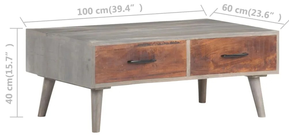 vidaXL Τραπέζι Σαλονιού Γκρι 100x60x40 εκ. Μασίφ Ακατέργ. Ξύλο Μάνγκο
