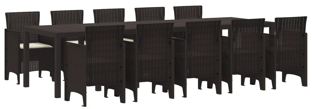 vidaXL Σέτ φαγητού για κήπο 11 pcs Καφέ και Κρέμα 300 x 100 x 73 εκ