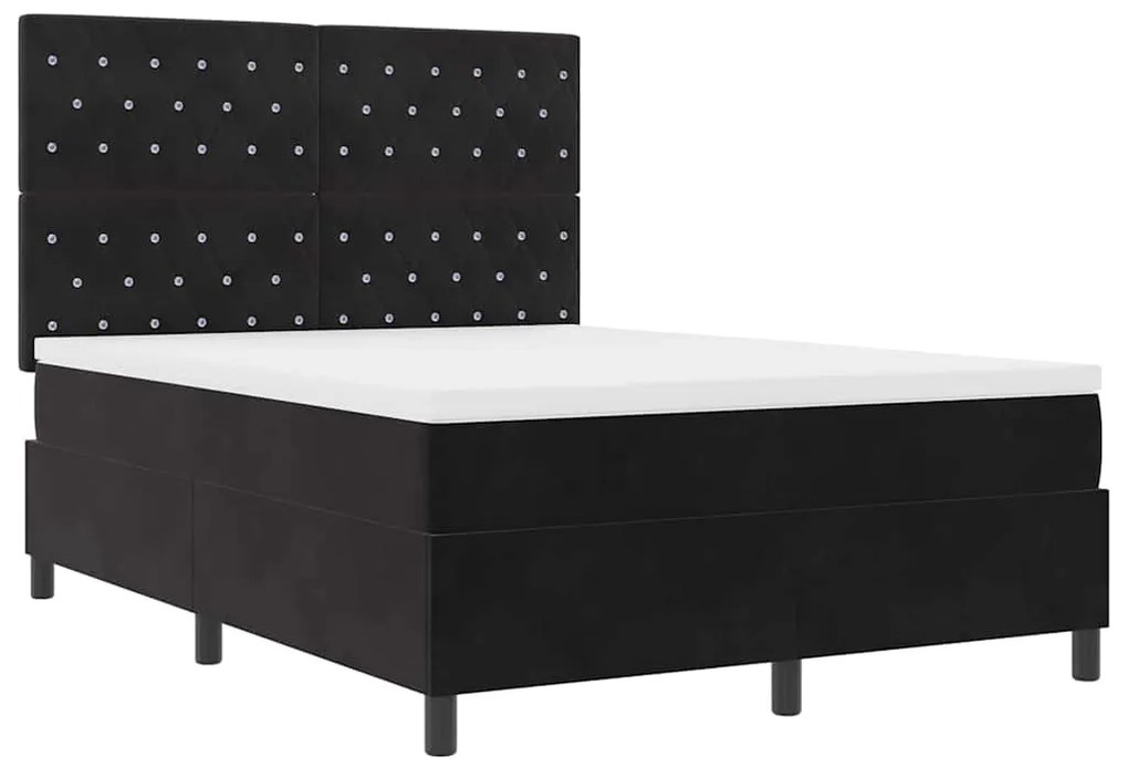 vidaXL Κρεβάτι με ελατήρια με στρώμα Μαύρο 160 x 200 cm Βελούδο