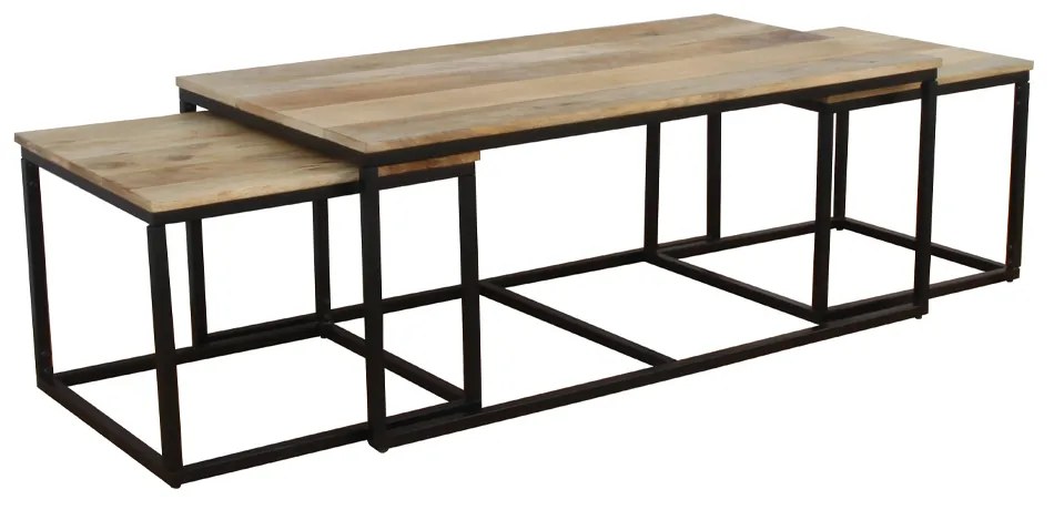 QUADRO COFFEE TABLE SET 3ΤΕΜ ΦΥΣΙΚΟ ΜΑΥΡΟ 110x60xH45cm