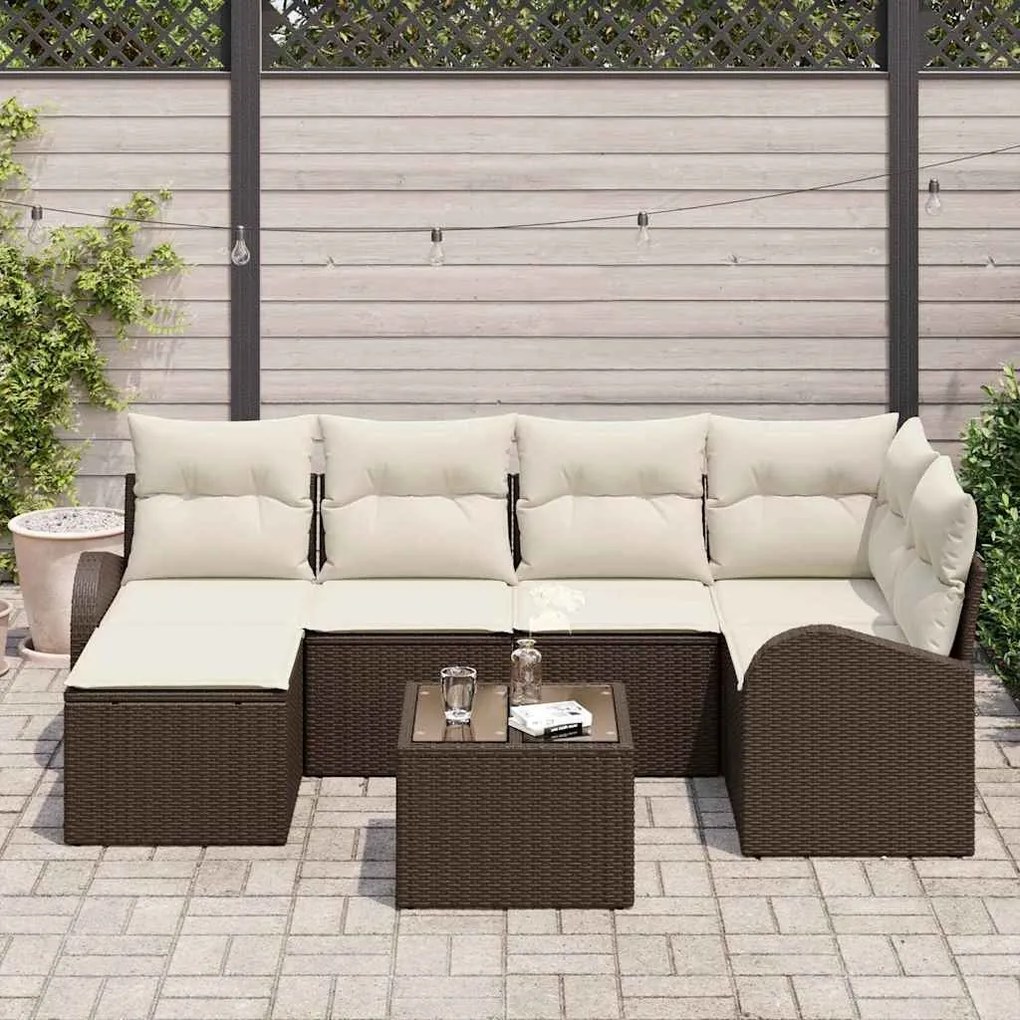 vidaXL Σετ Καναπέ Κήπου με μαξιλάρι 7 pcs Καφέ Πολυ ράταν