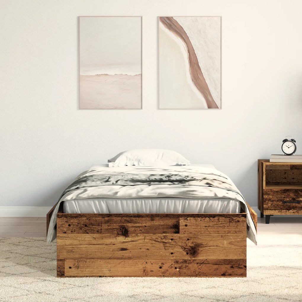 vidaXL Κρεβάτι με Συρτάρια Παλαιό ξύλο 100 x 200 cm Επεξεργασμένο ξύλο