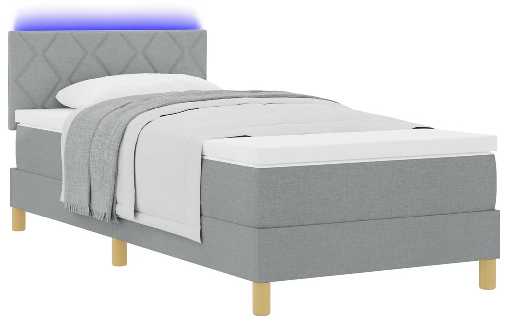 vidaXL Κρεβάτι με Στρώμα & LED Γκρι 100x200 εκ. Υφάσματος