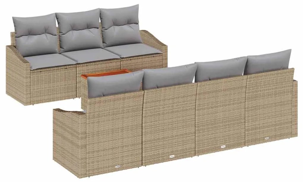 vidaXL Σετ Καναπέ Κήπου με μαξιλάρι 8 pcs Μπεζ Πολυ ράταν