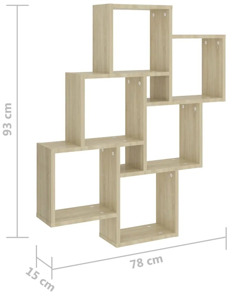 vidaXL Ράφι Κύβος Τοίχου Sonoma Δρυς 78 x 15 x 93 εκ. από Επεξ. Ξύλο