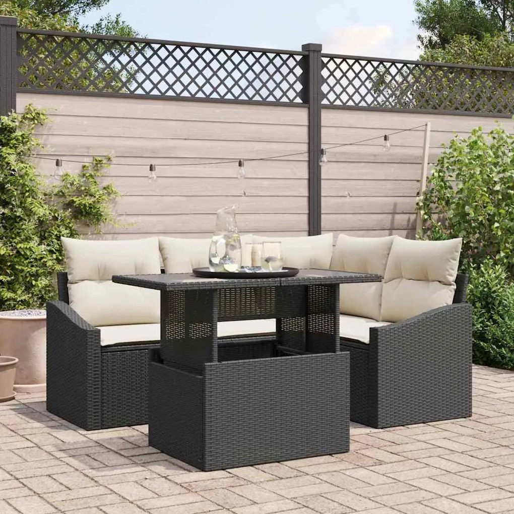 vidaXL Σετ Καναπέ Κήπου 5 pcs Μαύρο και κρεμ 100 x 55 x 73 εκ