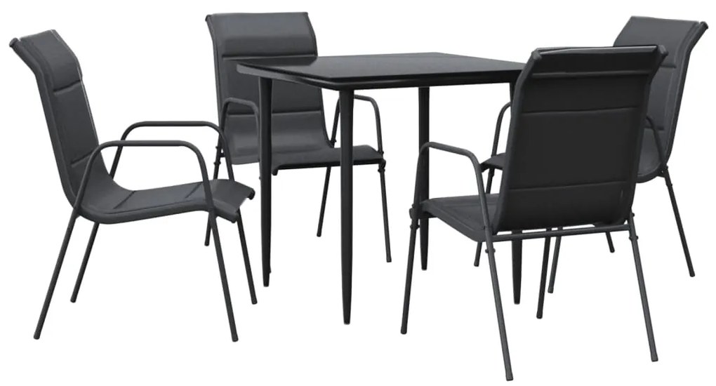 vidaXL Σετ Τραπεζαρίας Κήπου 5 Τεμαχίων Μαύρο Ατσάλι &amp; Textilene