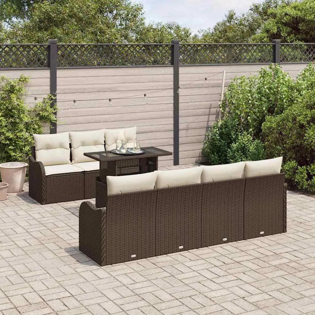 vidaXL Σετ Καναπέ Κήπου με μαξιλάρι 8 pcs Καφέ Πολυ ράταν