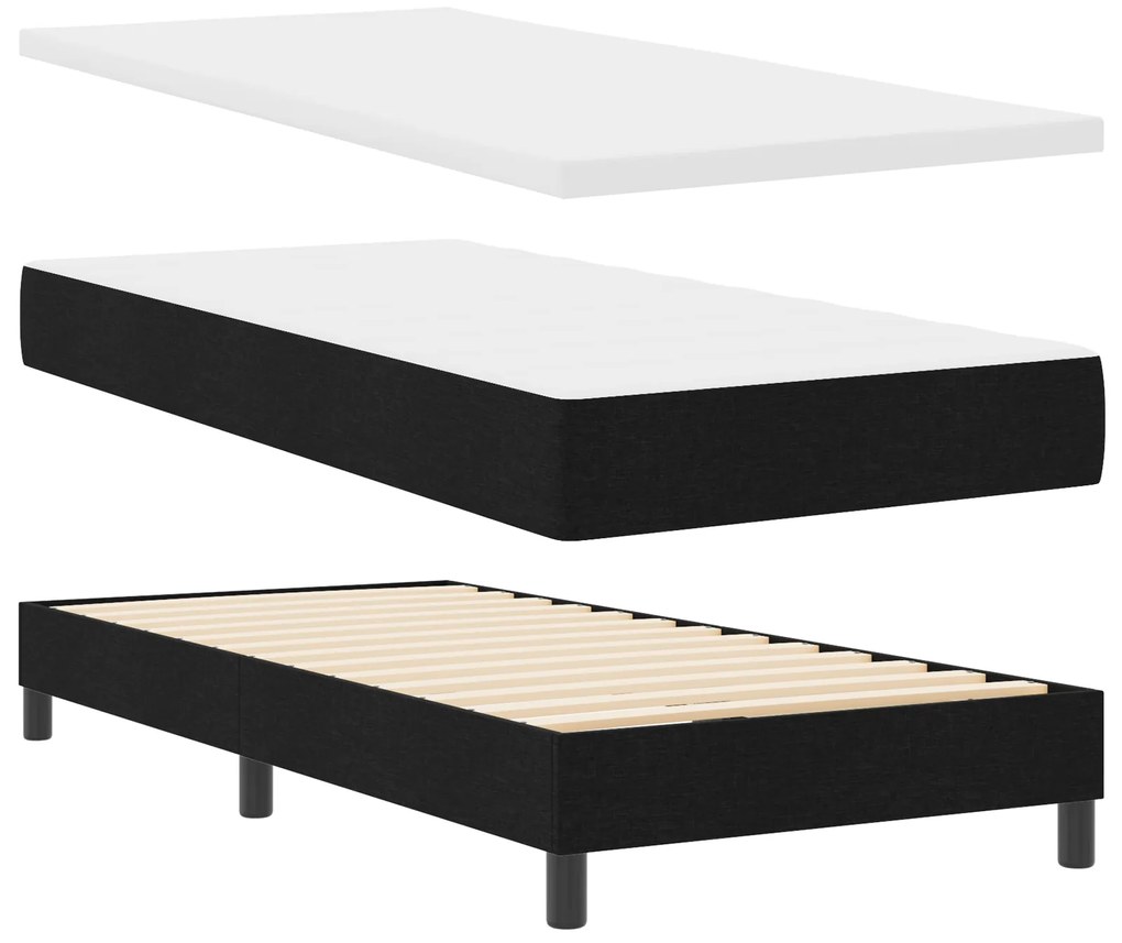 vidaXL Κρεβάτι Box Spring με Στρώμα & LED Μαύρο 90x190 εκ. Υφάσματος