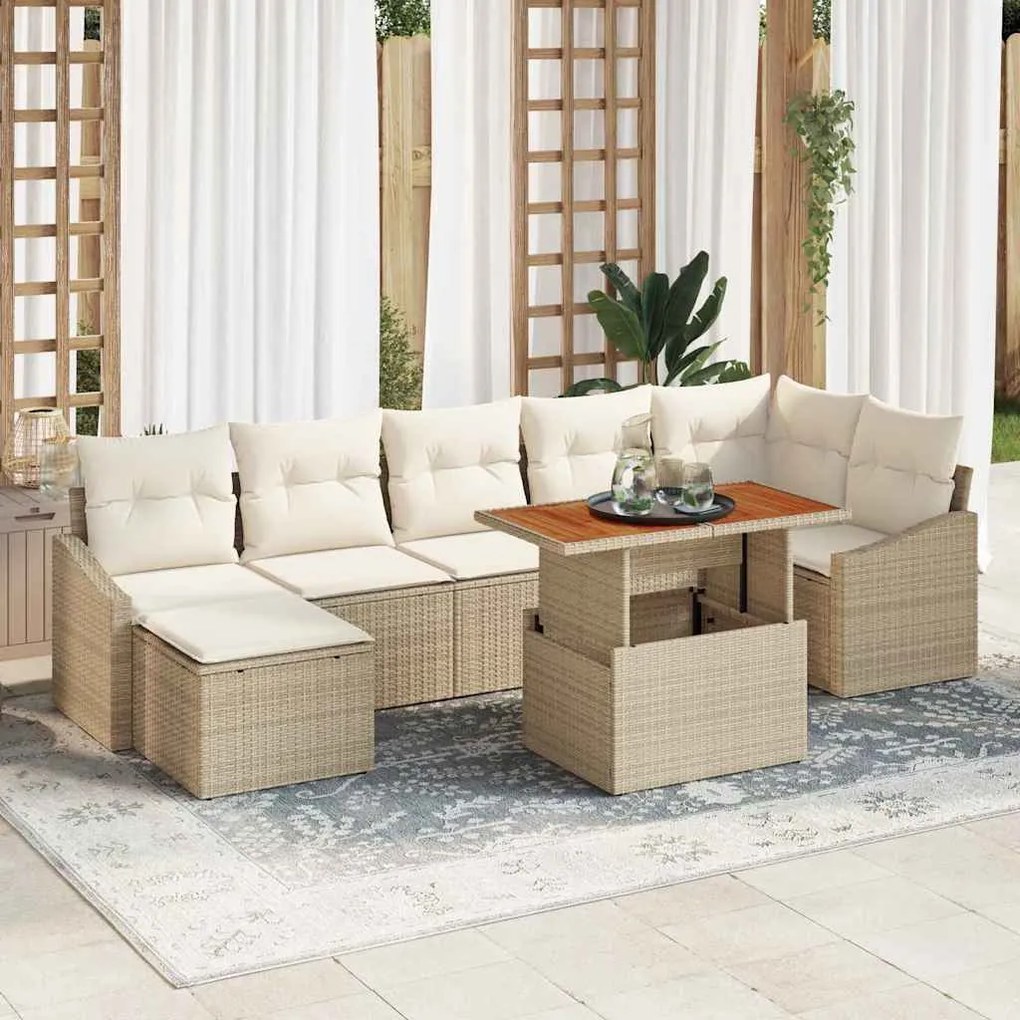 vidaXL Σέτ φαγητού για κήπο με μαξιλάρι 8 pcs Μπεζ, Κρέμα