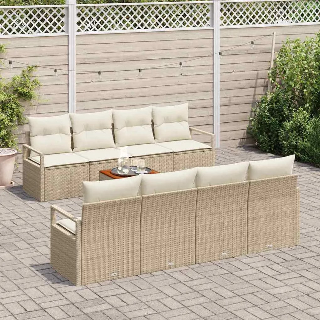 vidaXL Σετ Καναπέ Κήπου με μαξιλάρι 9 pcs Μπεζ Πολυ ράταν