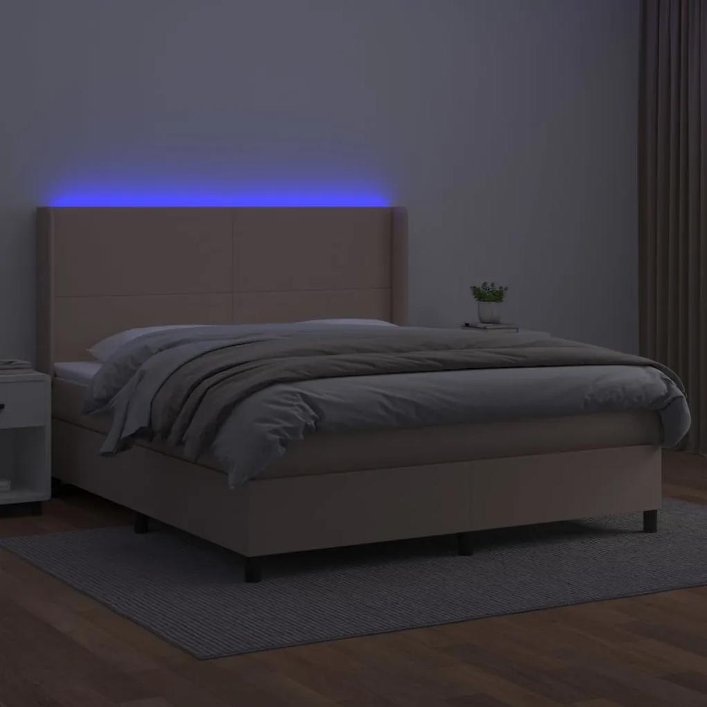 vidaXL Κρεβάτι Boxspring Στρώμα&LED Καπουτσίνο 180x200 εκ. Συνθ. Δέρμα