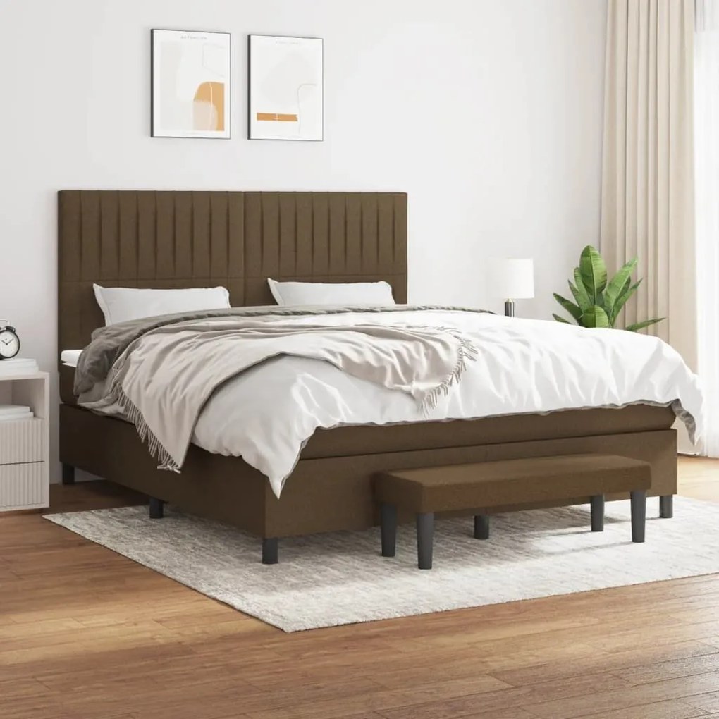 Κρεβάτι Boxspring με Στρώμα Σκούρο Καφέ 180x200 εκ Υφασμάτινο - Καφέ