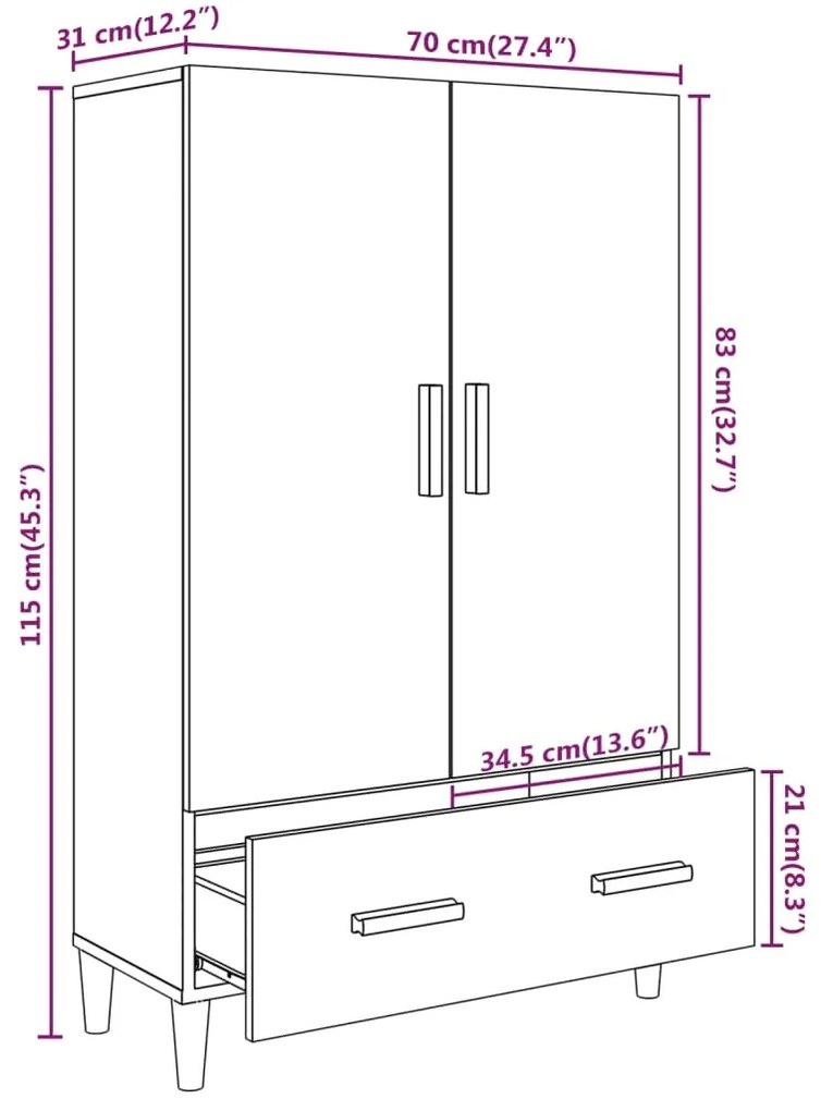 Ντουλάπα Sonoma Δρυς 70 x 31 x 115 εκ. από Επεξεργασμένο Ξύλο - Καφέ