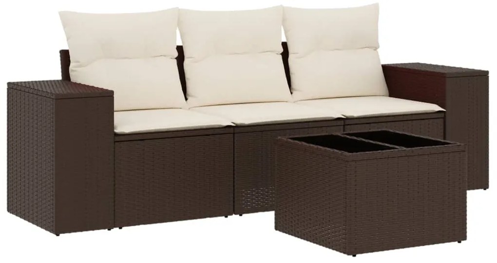 vidaXL Σαλόνι Κήπου Σετ 4 Τεμαχίων Καφέ Συνθετικό Ρατάν με Μαξιλάρια