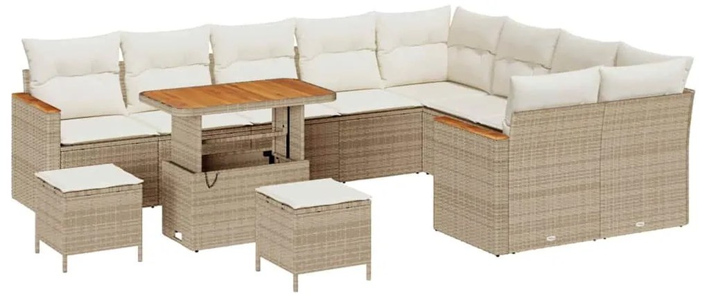 vidaXL Σετ Καναπέ Κήπου με μαξιλάρι 12 pcs Μπεζ Πολυ ράταν