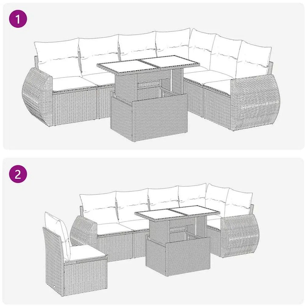 vidaXL Καναπές Σετ 7 Τεμαχίων Μαύρο Συνθετικό Ρατάν με Μαξιλάρια