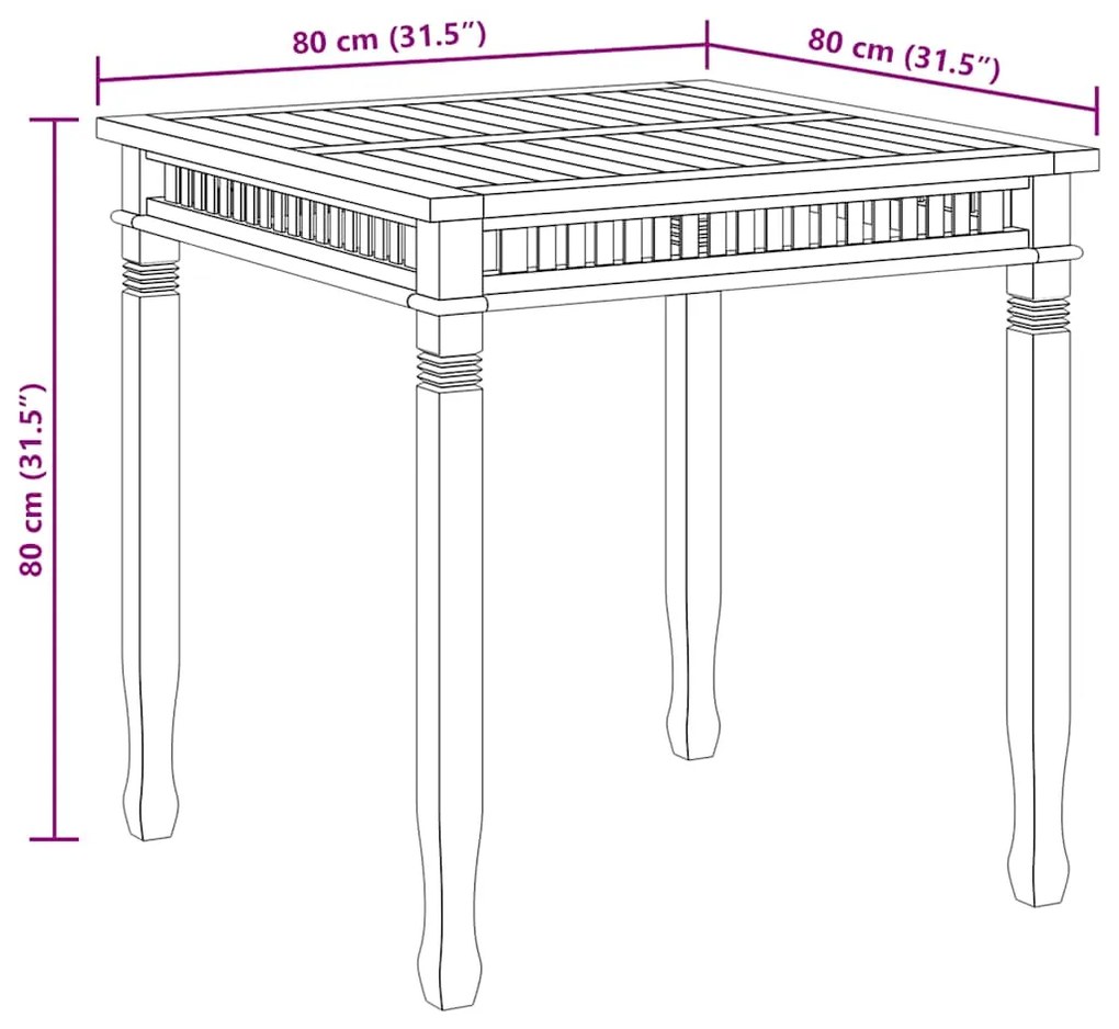 vidaXL Τραπεζαρία Κήπου 80 x 80 x 80 εκ. από Μασίφ Ξύλο Teak