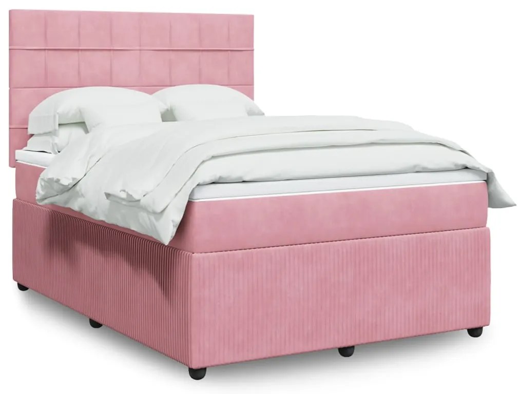 vidaXL Κρεβάτι Boxspring με Στρώμα Ροζ 140x200 εκ. Βελούδινο