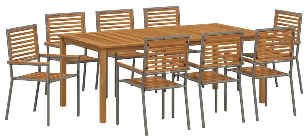 vidaXL Σέτ φαγητού για κήπο 9 pcs Γκρι Πολυ ράταν