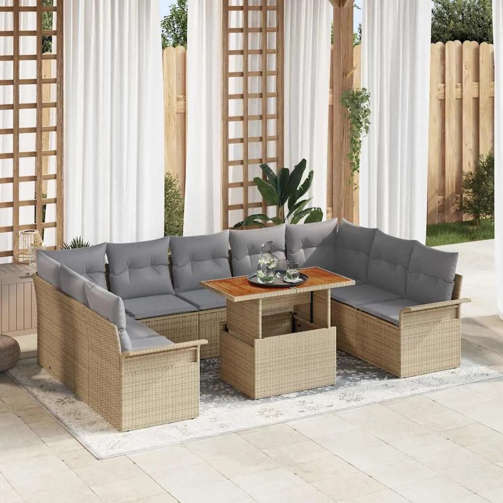 vidaXL Σετ Καναπέ Κήπου 10 pcs μπεζ και ανοιχτό γκρι 100 x 55 x 73 εκ