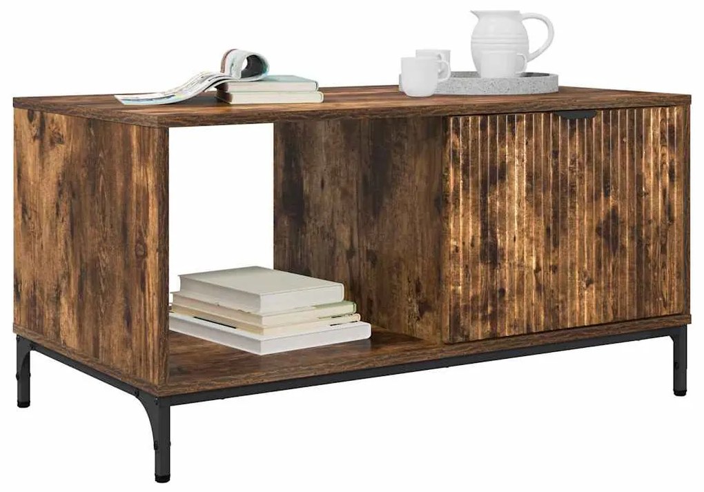 vidaXL Τραπεζάκι σαλονιού με συρτάρι Καπνιστό Δρύς 90 x 49 x 46 εκ.