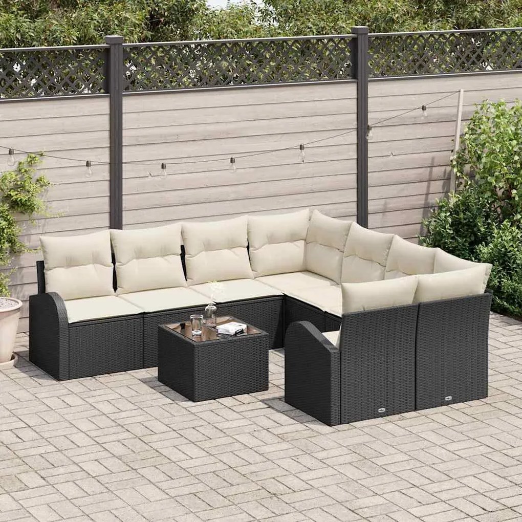 vidaXL Σετ Καναπέ Κήπου με μαξιλάρι 9 pcs Μαύρο, Κρέμα 55 x 55 x 37 εκ