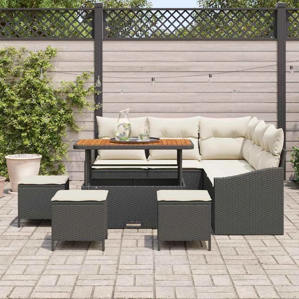 vidaXL Σετ Καναπέ Κήπου με μαξιλάρι 9 pcs Μαύρο Πολυ ράταν