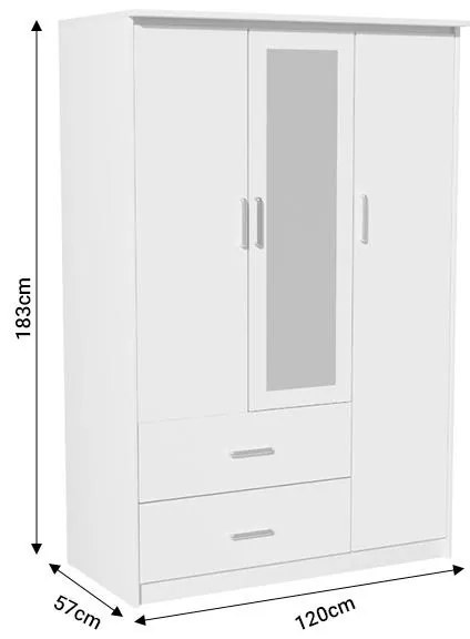 Ντουλάπα ρούχων τρίφυλλη OLYMPUS χρώμα λευκό 120x57x183εκ 121x52x193 εκ.