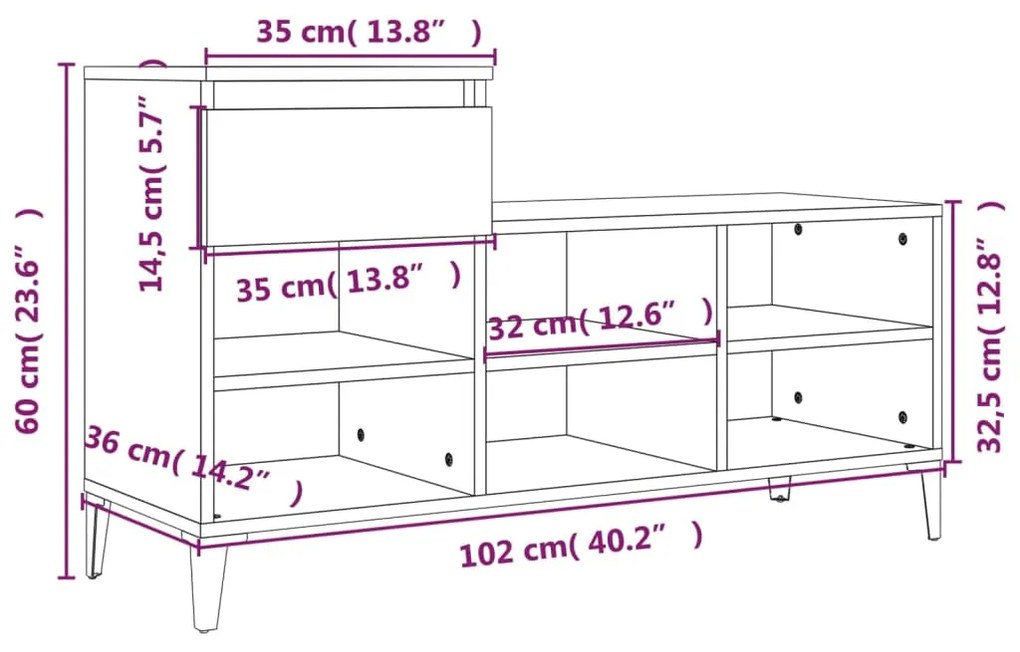 Παπουτσοθήκη Γκρι Σκυροδέματος 102x36x60 εκ. Επεξεργασμένο Ξύλο - Γκρι