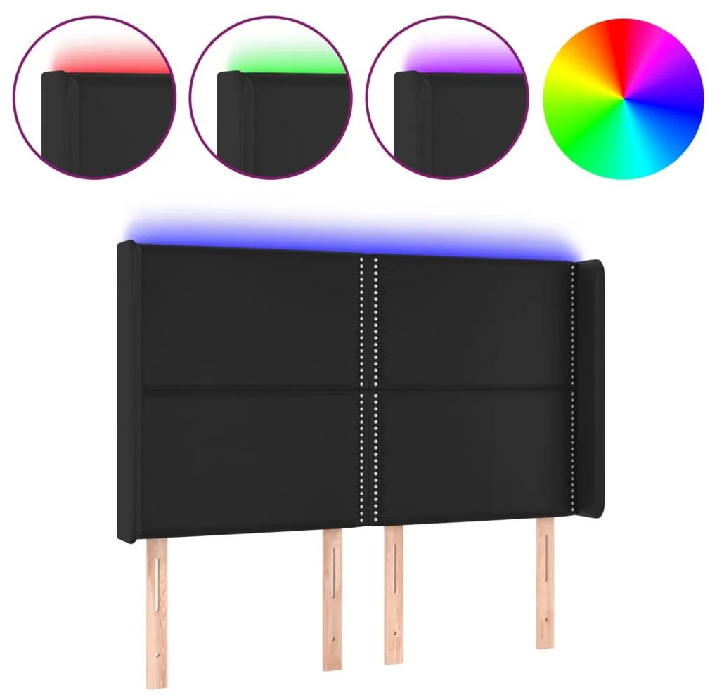 Κεφαλάρι Κρεβατιού LED Μαύρο 147x16x118/128 εκ. Συνθετ. Δέρμα 3123998