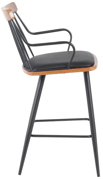 Σκαμπό μπαρ Posse μέταλλο μαύρο-καρυδί ξύλο-μαύρο pu 48x54x92.5εκ 48x54x92.5 εκ.
